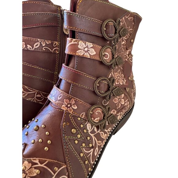 L’ Artiste Rodeha Brown Size 10.5-11 EU 42 Spring Step NWB Hand Painted Leather - Picture 2 of 16